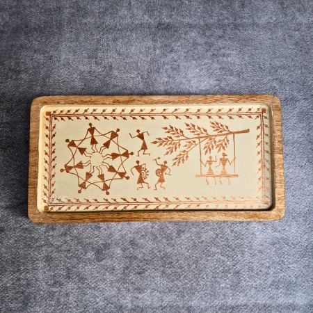 Handcrafted Mango Wood Warli Painted Serving Tray